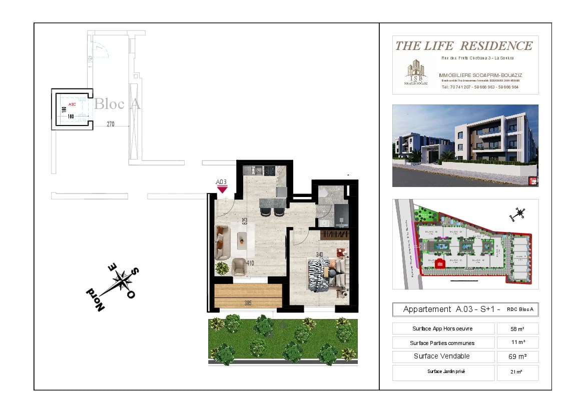 Plan S+1 - Appartement A.03 - RDC Bloc A