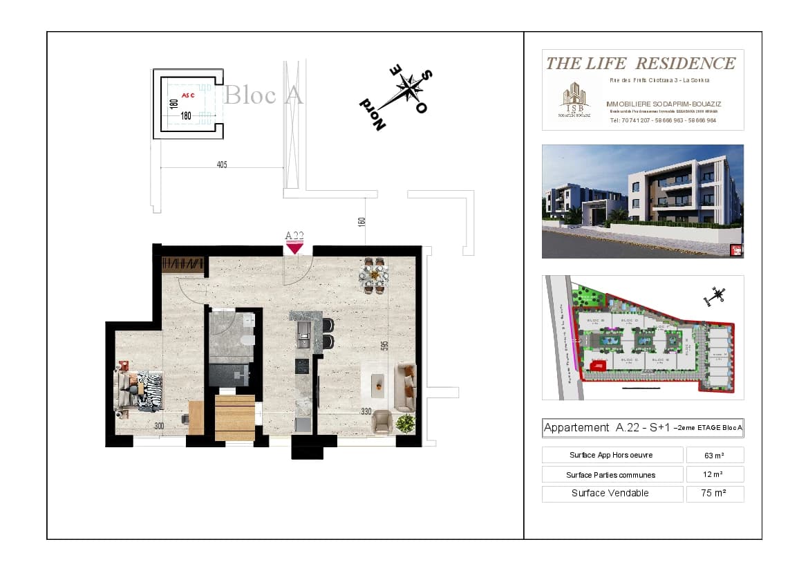 Plan S+1 - Appartement A.22 - 2ème étage Bloc A