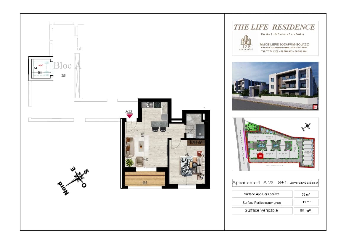 Plan S+1 - Appartement A.23 - 2ème étage Bloc A