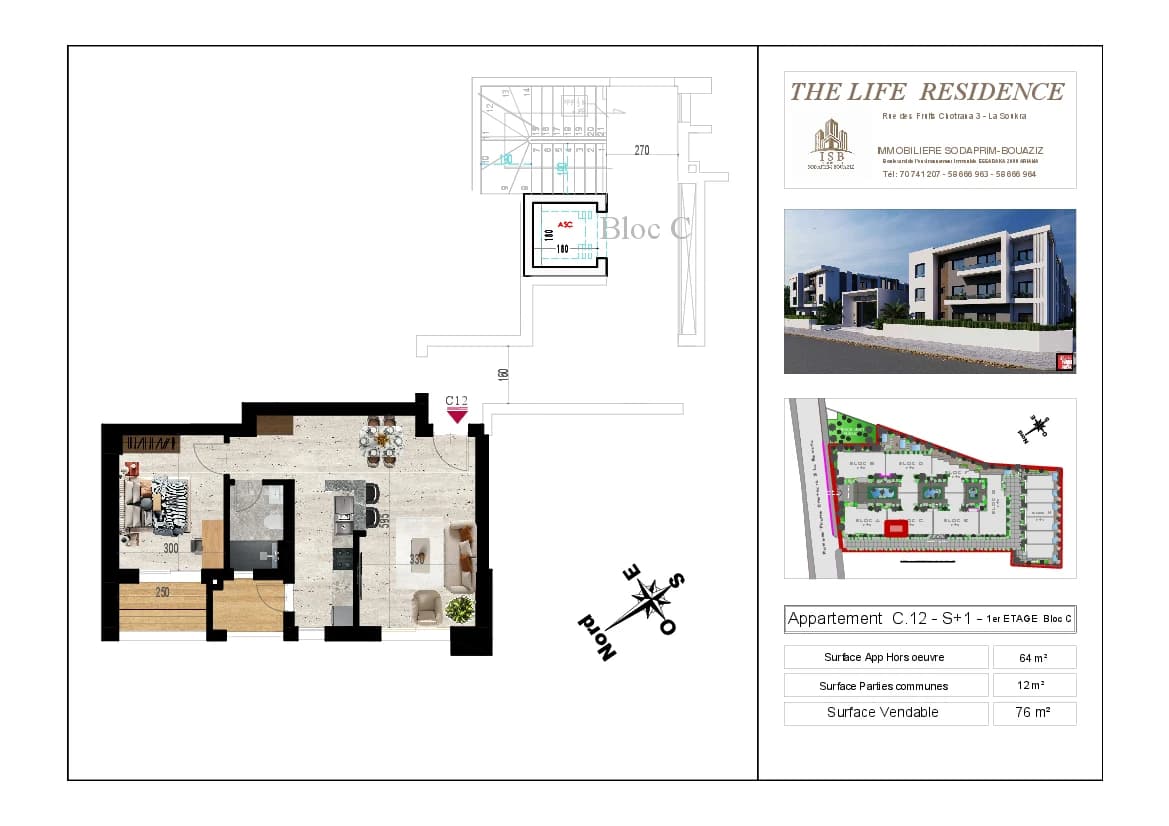 Plan S+1 - Appartement C.12 - 1er étage Bloc C