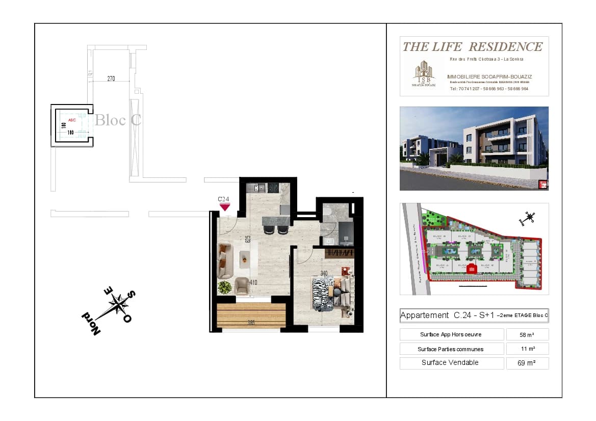 Plan S+1 - Appartement C.24 - 2ème étage Bloc C