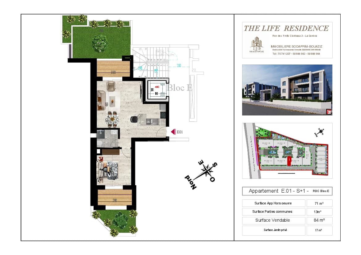 Plan S+1 - Appartement E.01 - RDC Bloc E