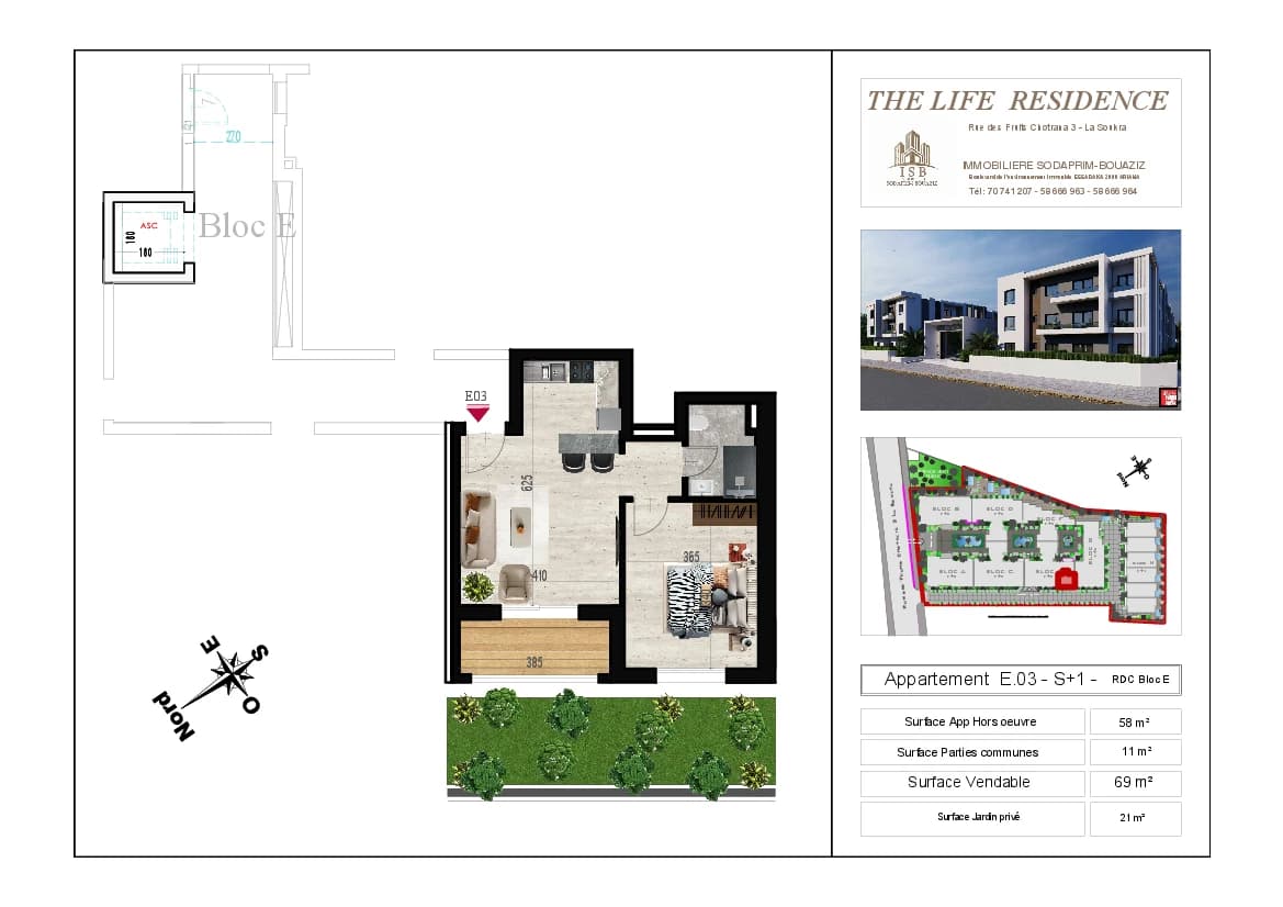Plan S+1 - Appartement E.03 - RDC Bloc E