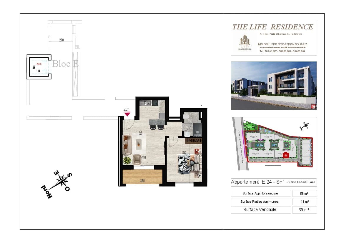 Plan S+1 - Appartement E.24 - 2ème étage Bloc E