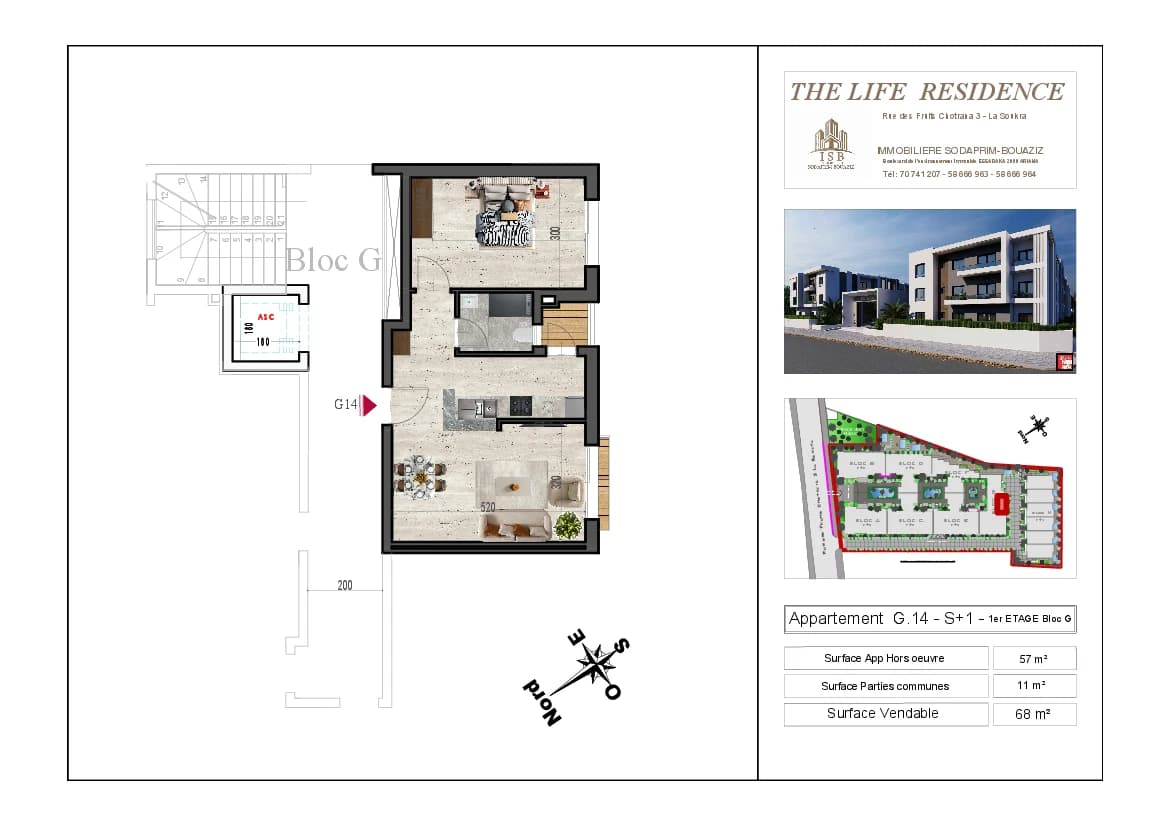 Plan S+1 - Appartement G.14 - 1er étage Bloc G