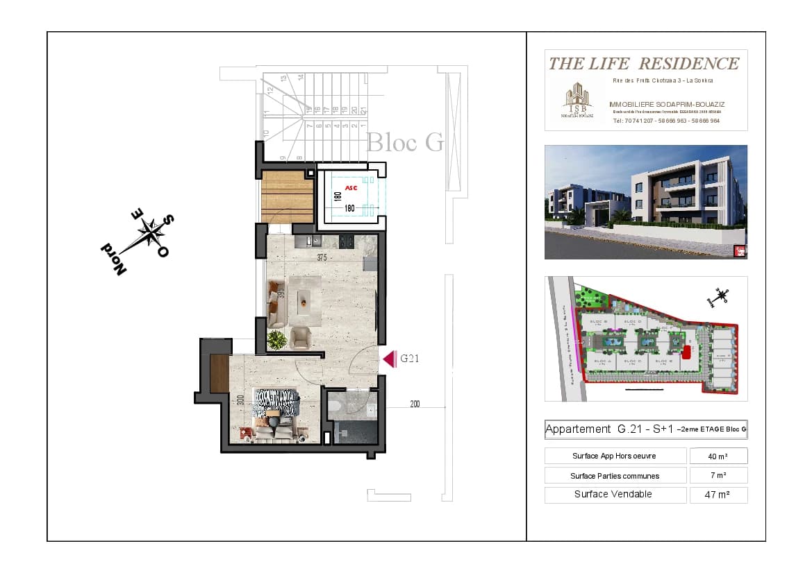 Plan S+1 - Appartement G.21 - 2ème étage Bloc G