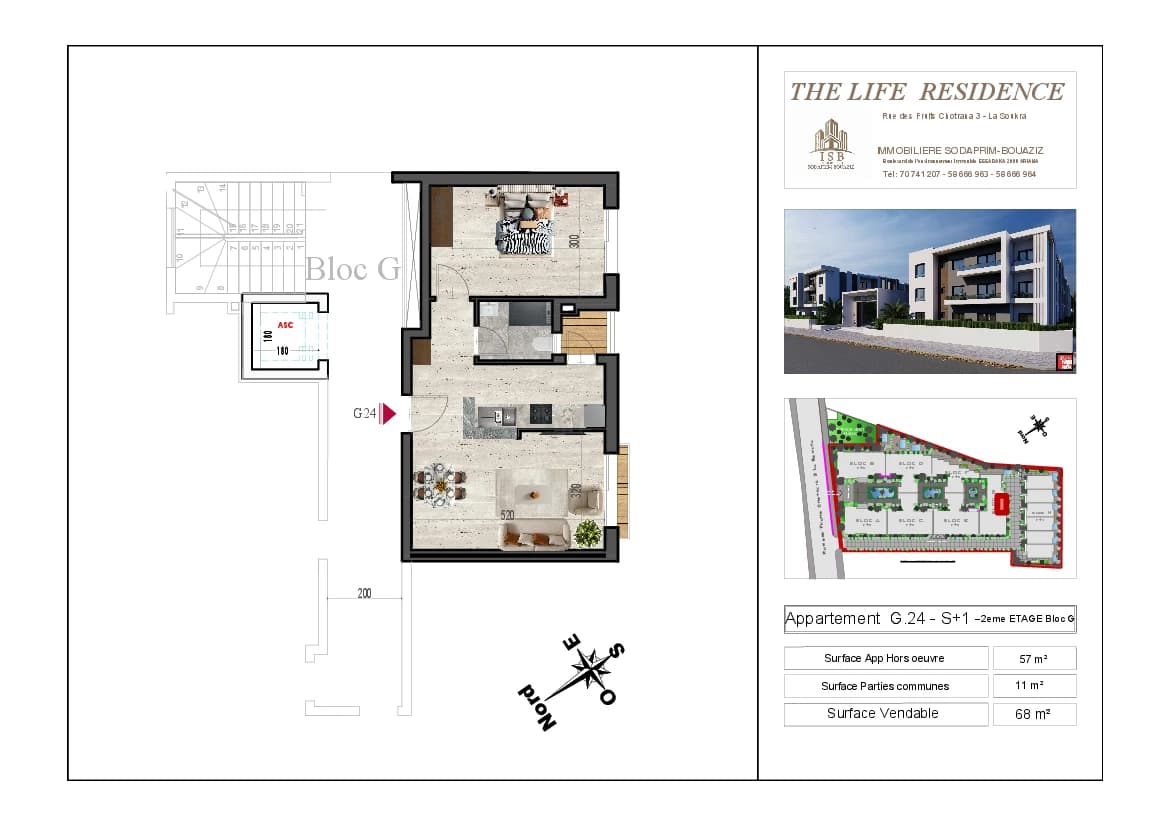 Plan S+1 - Appartement G.24 - 2ème étage Bloc G