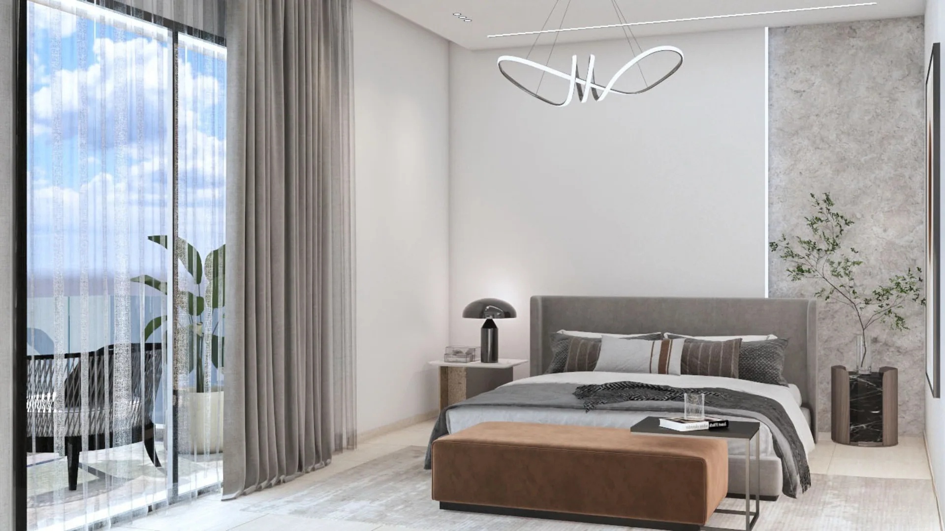 Chambre moderne S+2 avec vue et éclairage design