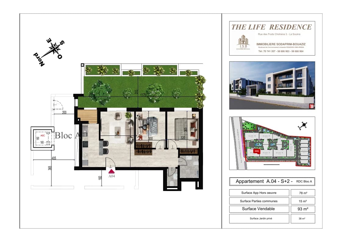 Plan S+2 - Appartement A.04 - RDC Bloc A