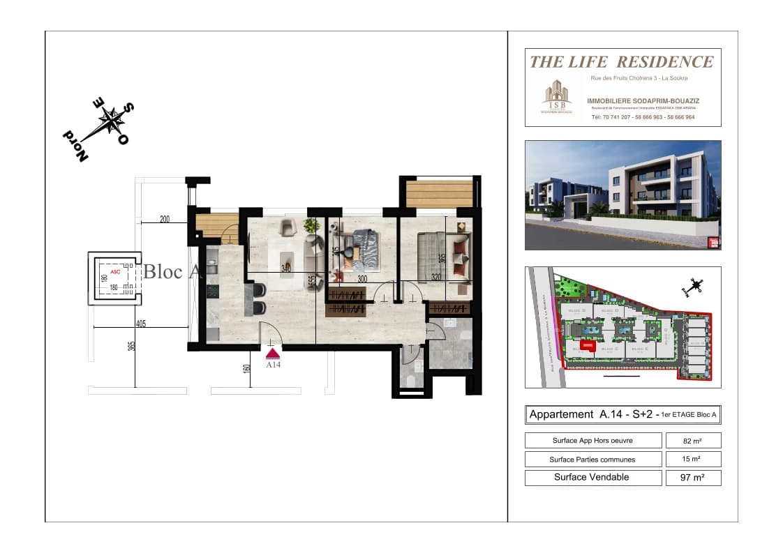 Plan S+2 - Appartement A.14 - 1er étage Bloc A