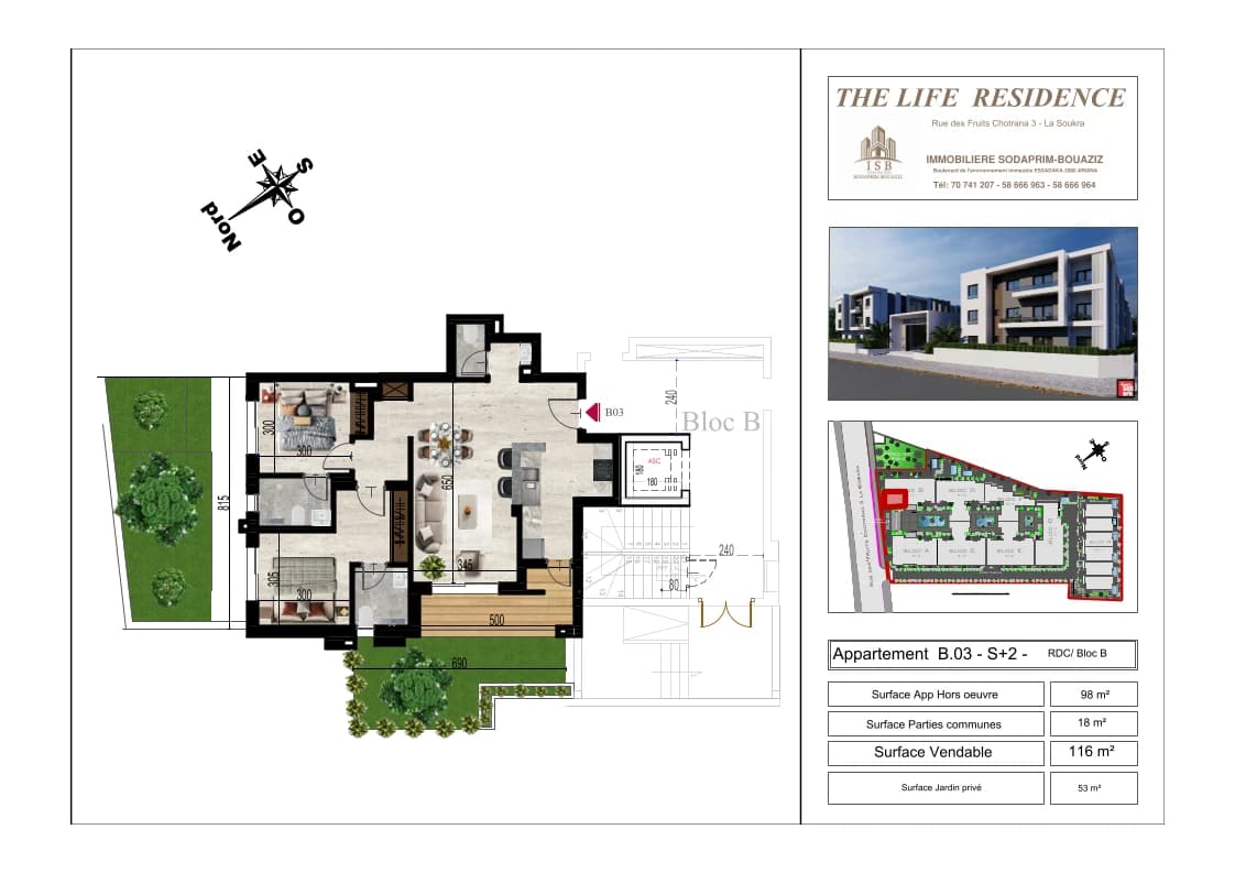 Plan S+2 - Appartement B.03 - RDC Bloc B