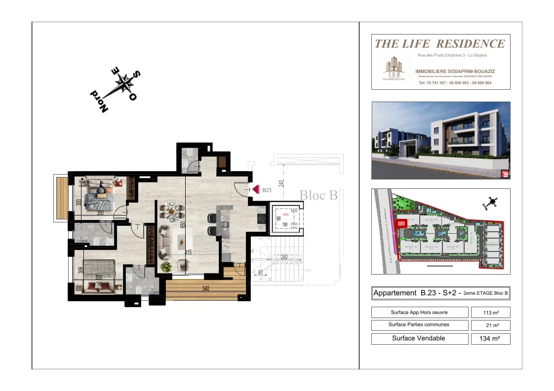 Plan S+2 - Appartement B.23 - 2ème étage Bloc B