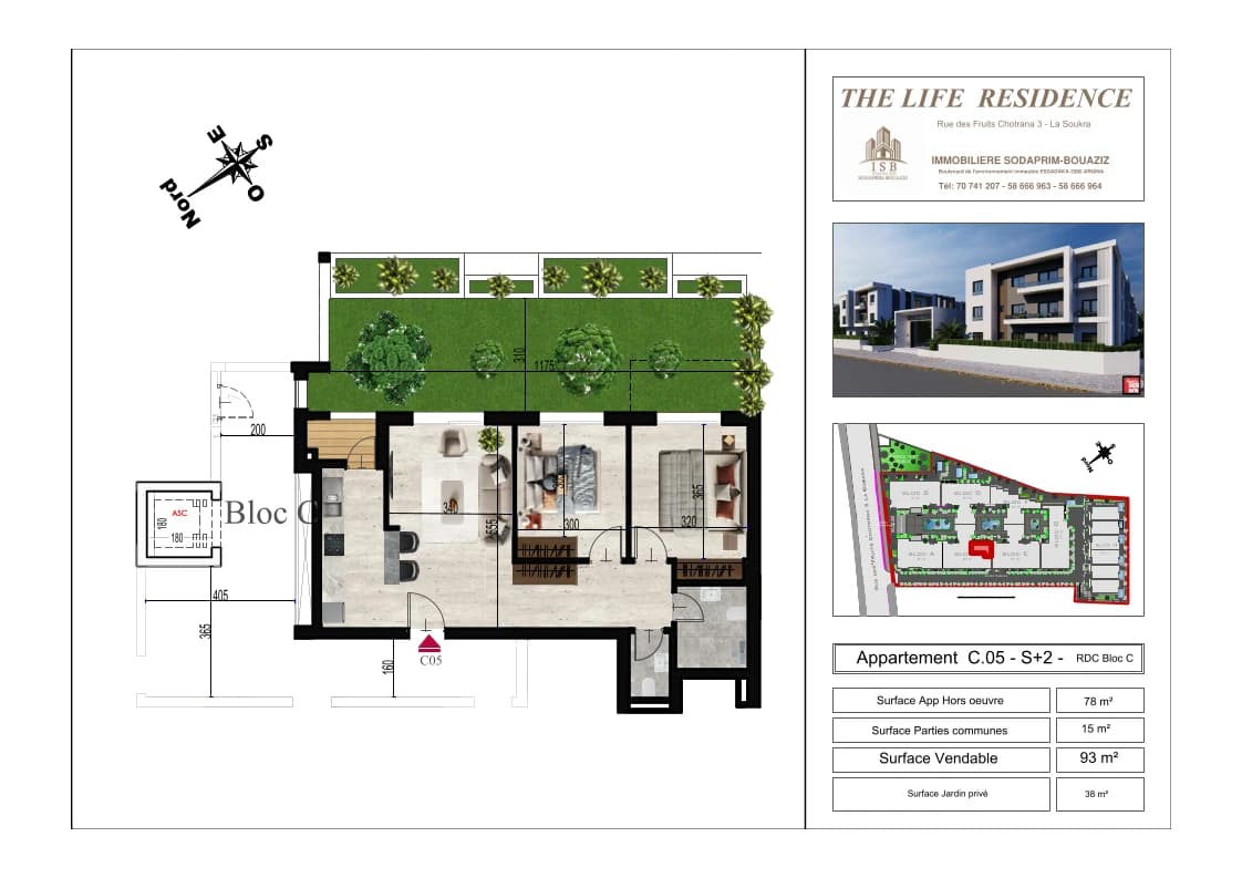 Plan S+2 - Appartement C.05 - RDC Bloc C