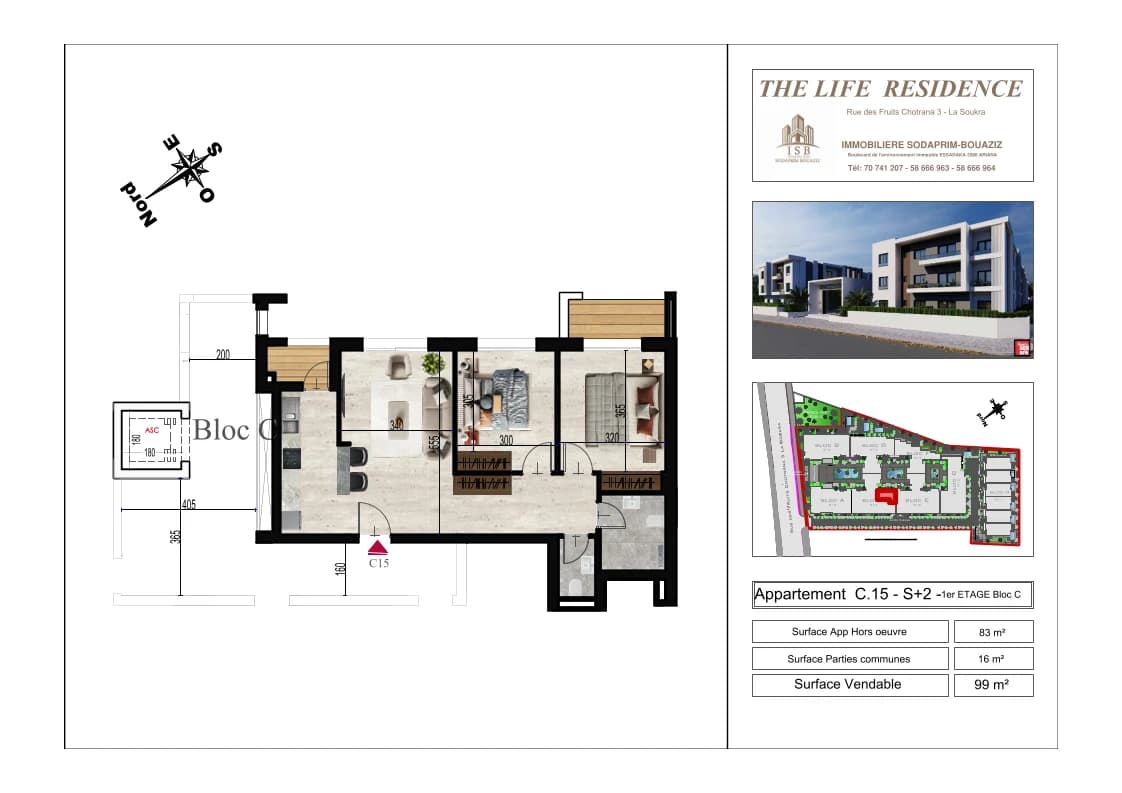Plan S+2 - Appartement C.15 - 1er étage Bloc C