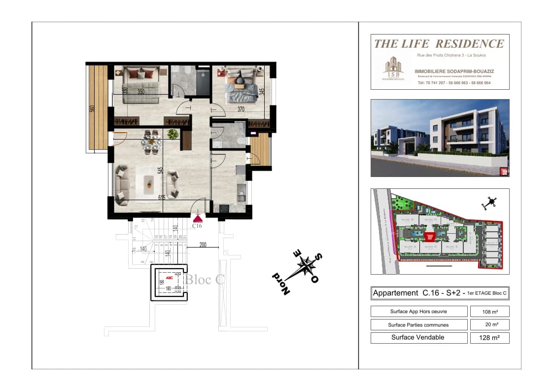 Plan S+2 - Appartement C.16 - 1er étage Bloc C