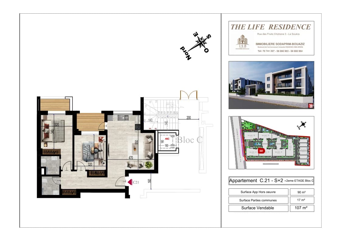 Plan S+2 - Appartement C.21 - 2ème étage Bloc C