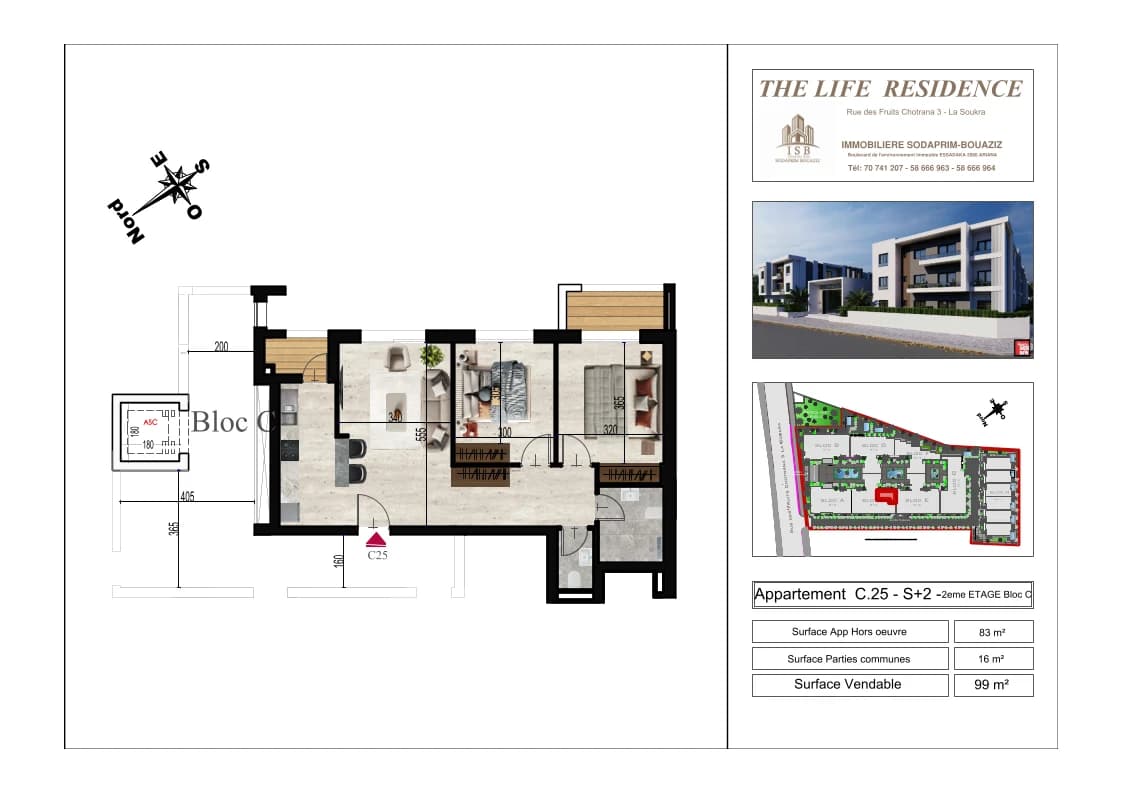 Plan S+2 - Appartement C.25 - 2ème étage Bloc C