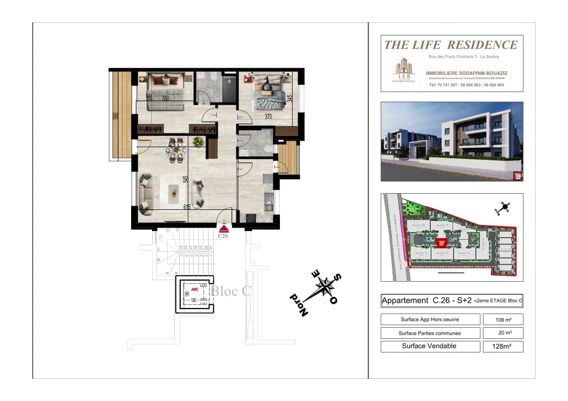 Plan S+2 - Appartement C.26 - 2ème étage Bloc C
