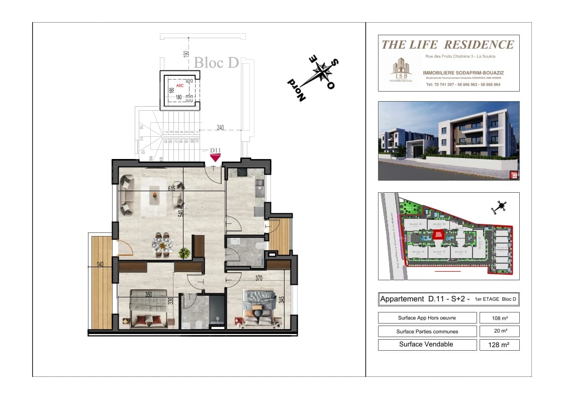 Plan S+2 - Appartement D.11 - 1er étage Bloc D