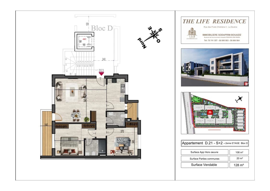 Plan S+2 - Appartement D.21 - 2ème étage Bloc D