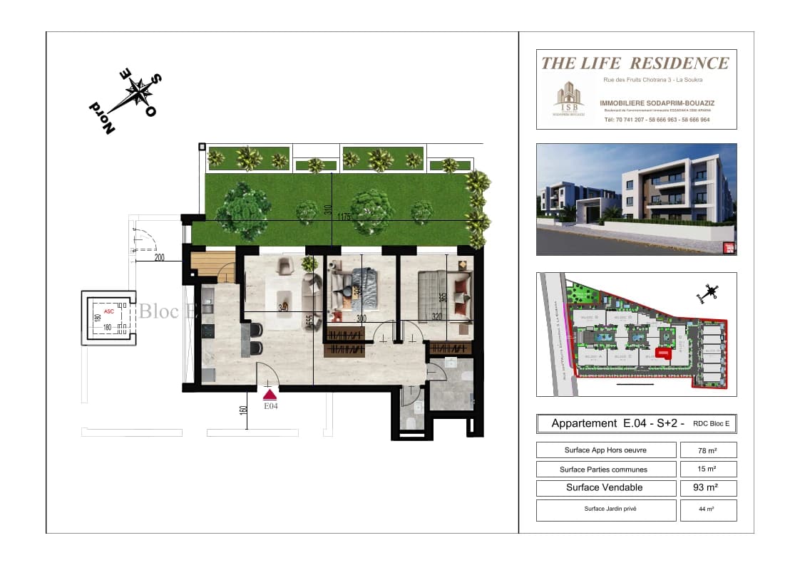 Plan S+2 - Appartement E.04 - RDC Bloc E