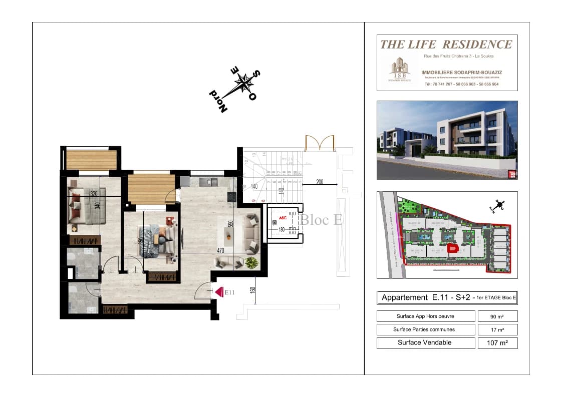 Plan S+2 - Appartement E.11 - 1er étage Bloc E