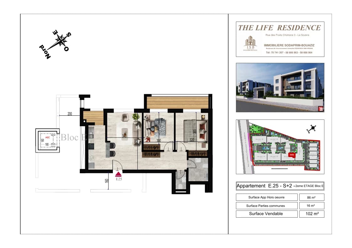 Plan S+2 - Appartement E.25 - 2ème étage Bloc E