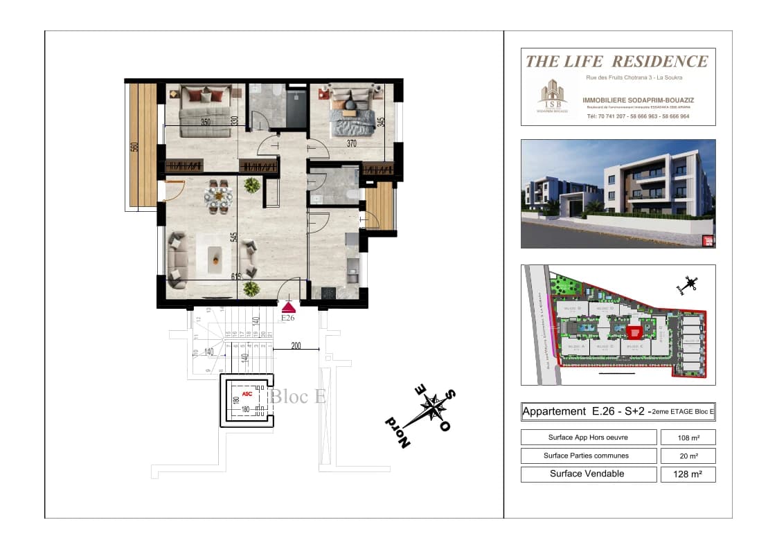 Plan S+2 - Appartement E.26 - 2ème étage Bloc E