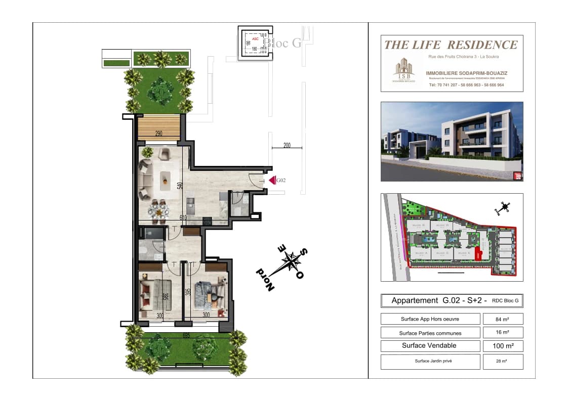 Plan S+2 - Appartement G.02 - RDC Bloc G