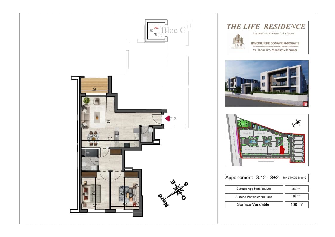 Plan S+2 - Appartement G.12 - 1er étage Bloc G