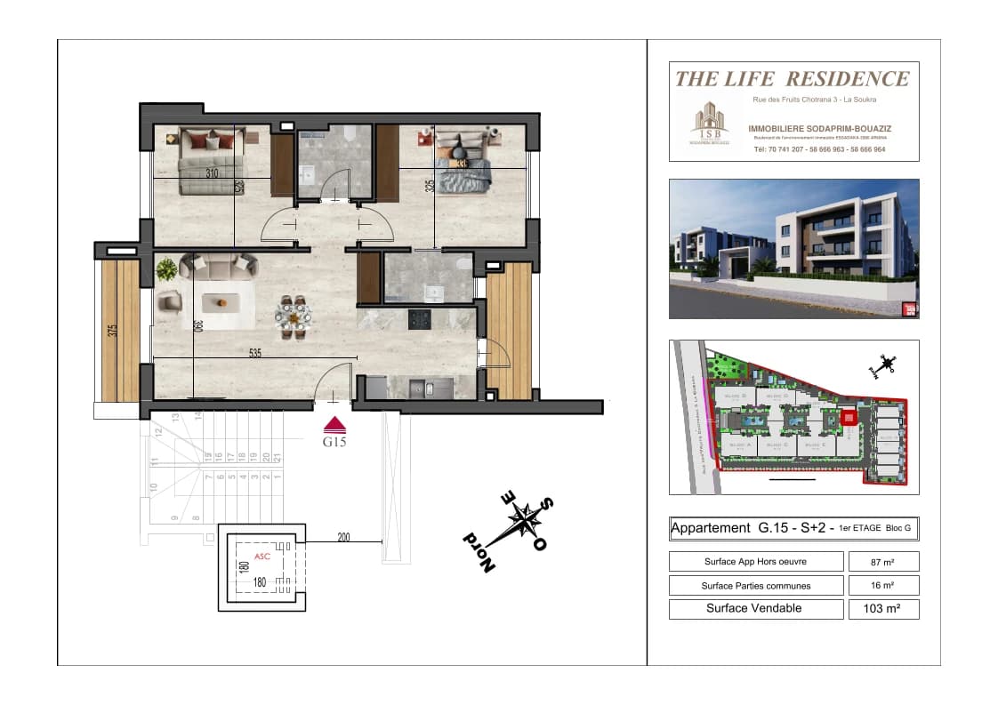 Plan S+2 - Appartement G.15 - 1er étage Bloc G
