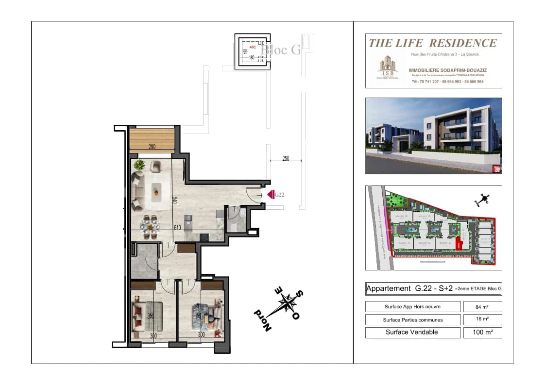 Plan S+2 - Appartement G.22 - 2ème étage Bloc G