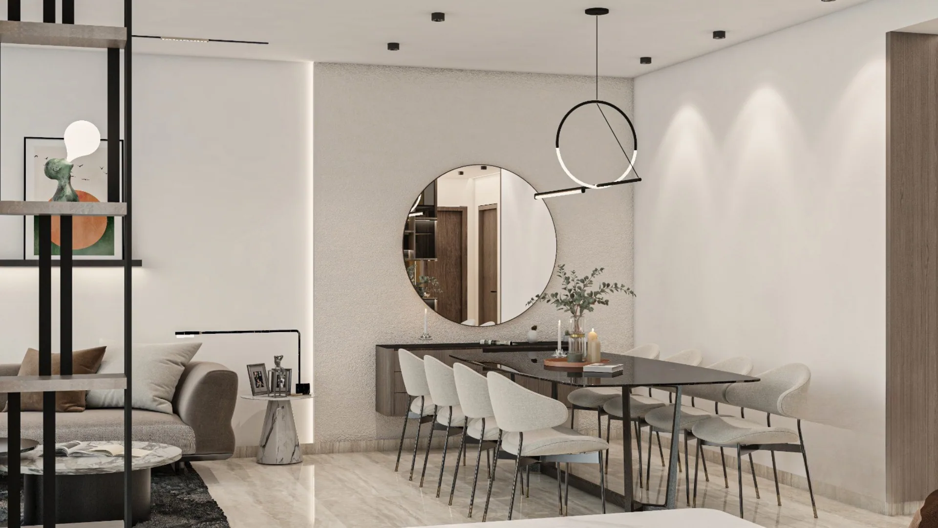 Salle à manger S+3 - Espace repas avec miroirs