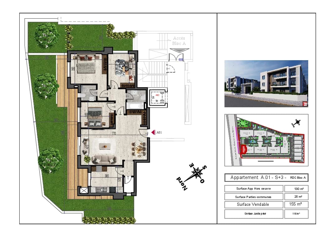 Plan S+3 - Appartement A.01 - RDC Bloc A