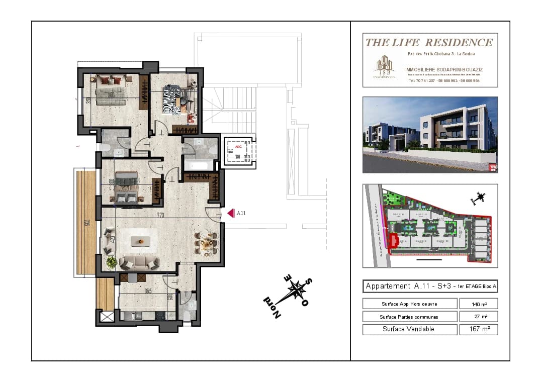Plan S+3 - Appartement A.11 - 1er étage Bloc A