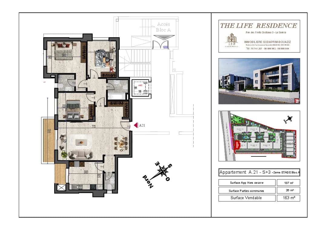 Plan S+3 - Appartement A.21 - 2ème étage Bloc A
