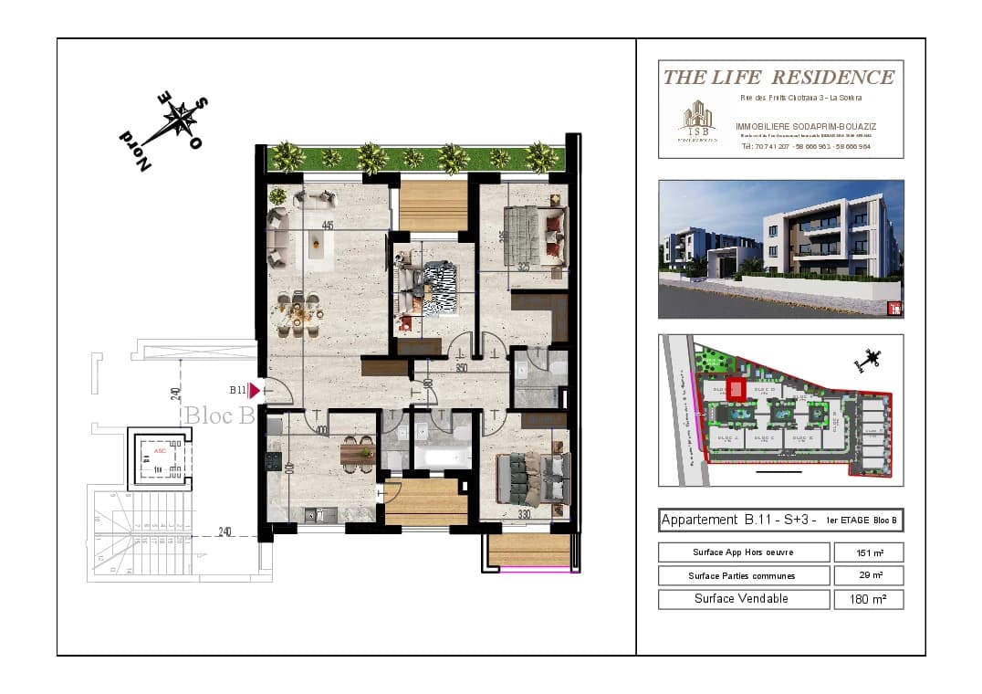 Plan S+3 - Appartement B.11 - 1er étage Bloc B