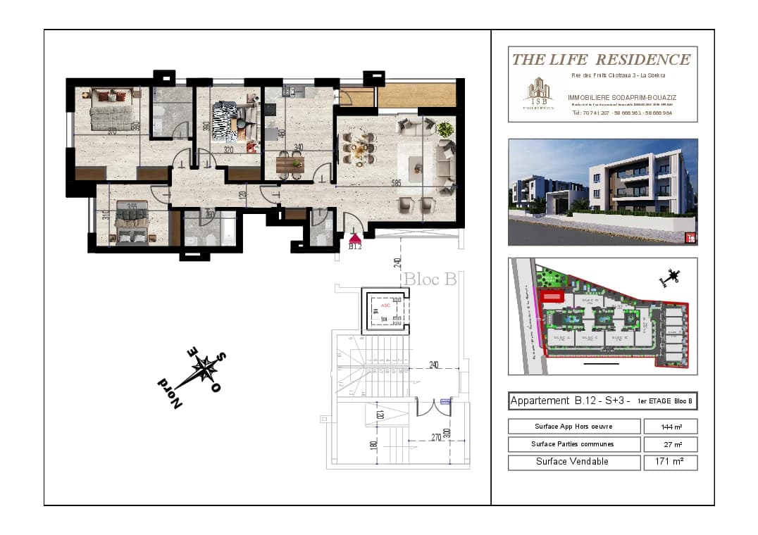 Plan S+3 - Appartement B.12 - 1er étage Bloc B