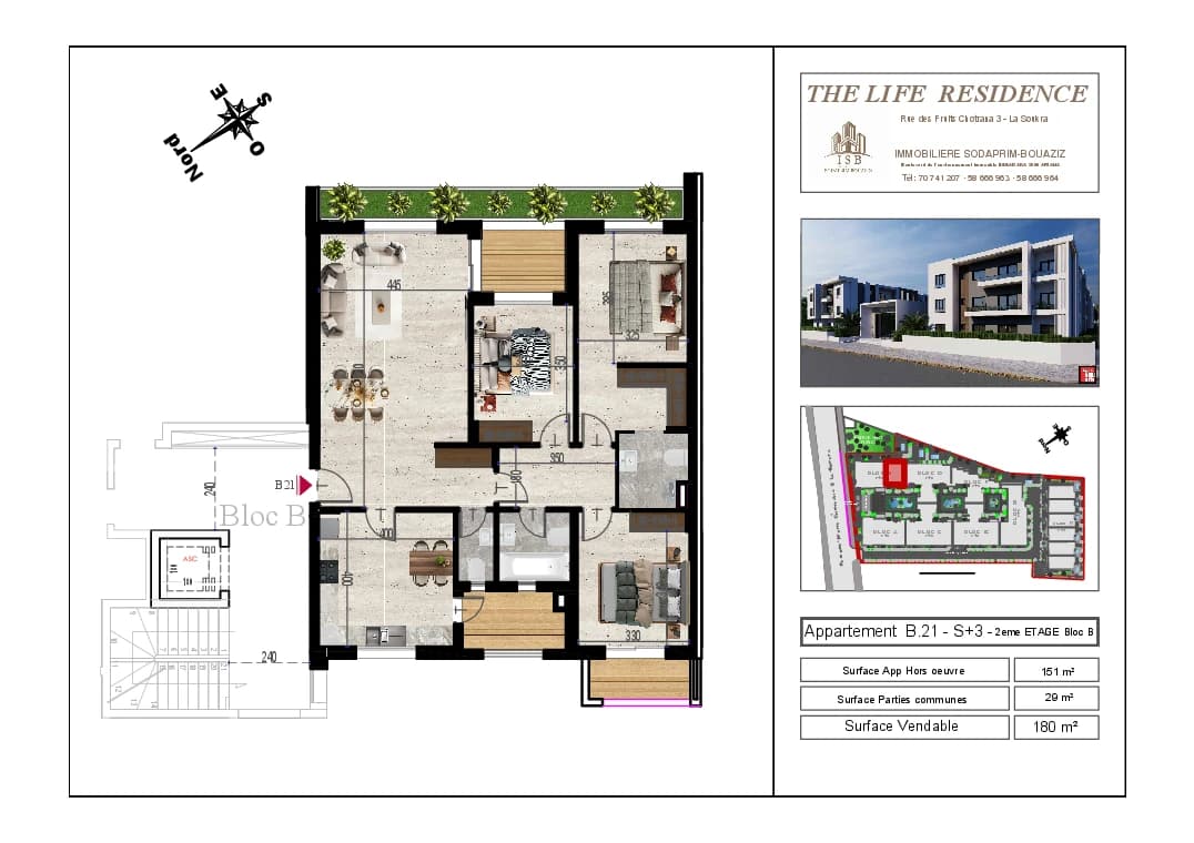 Plan S+3 - Appartement B.21 - 2ème étage Bloc B