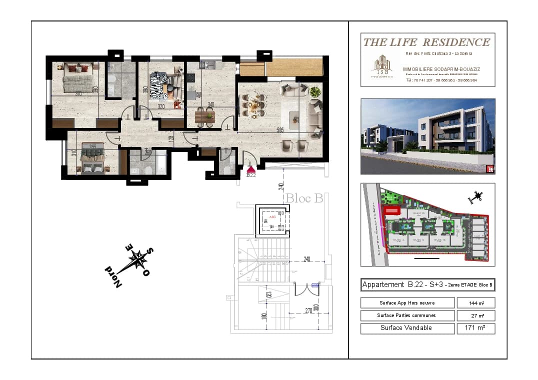 Plan S+3 - Appartement B.22 - 2ème étage Bloc B