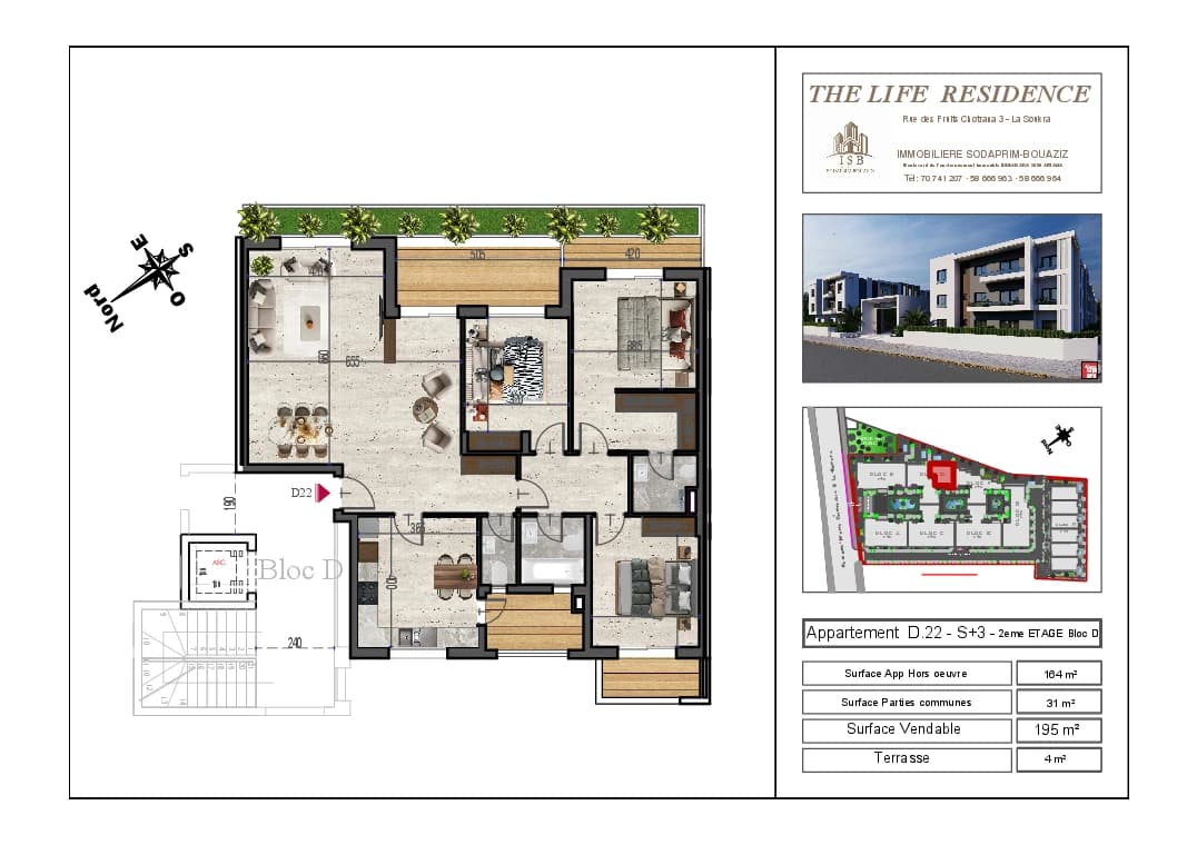 Plan S+3 - Appartement D.22 - 2ème étage Bloc D