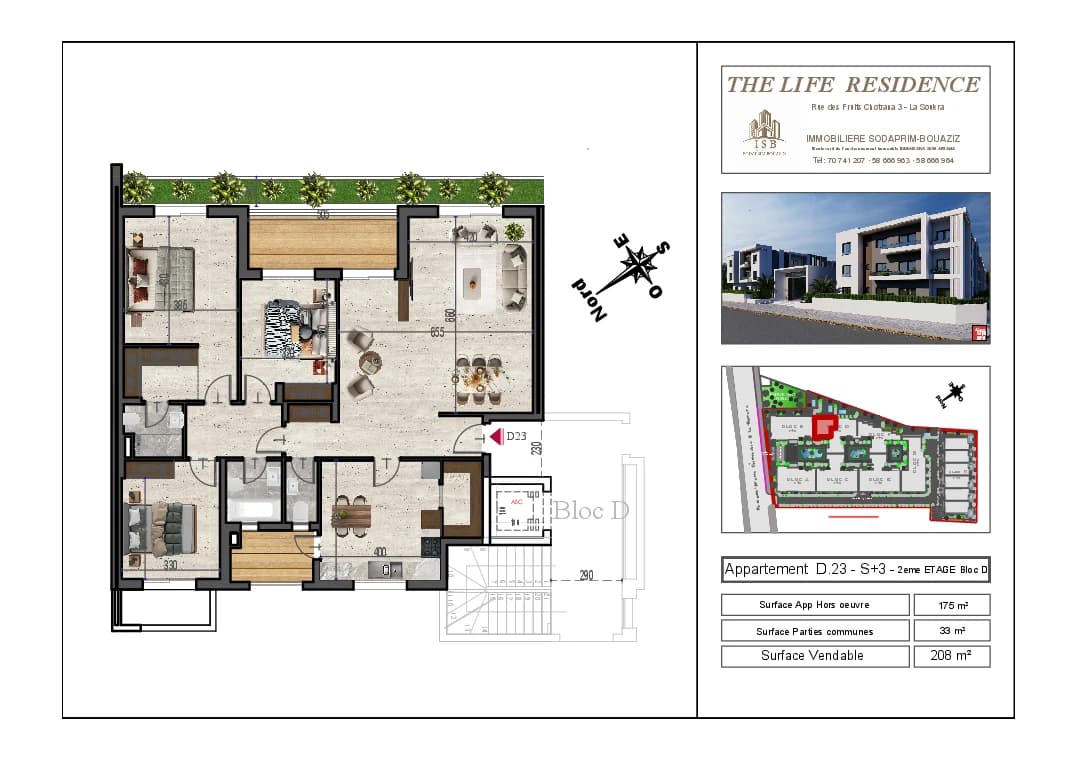 Plan S+3 - Appartement D.23 - 2ème étage Bloc D