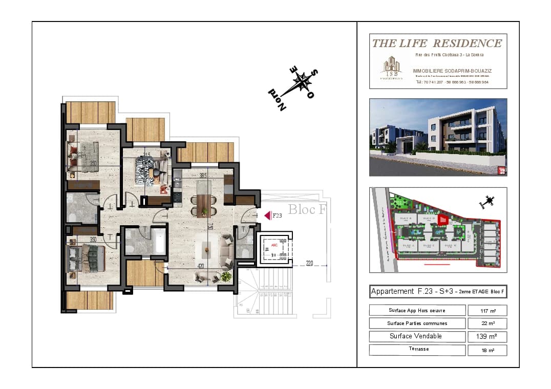 Plan S+3 - Appartement F.23 - 2ème étage Bloc F