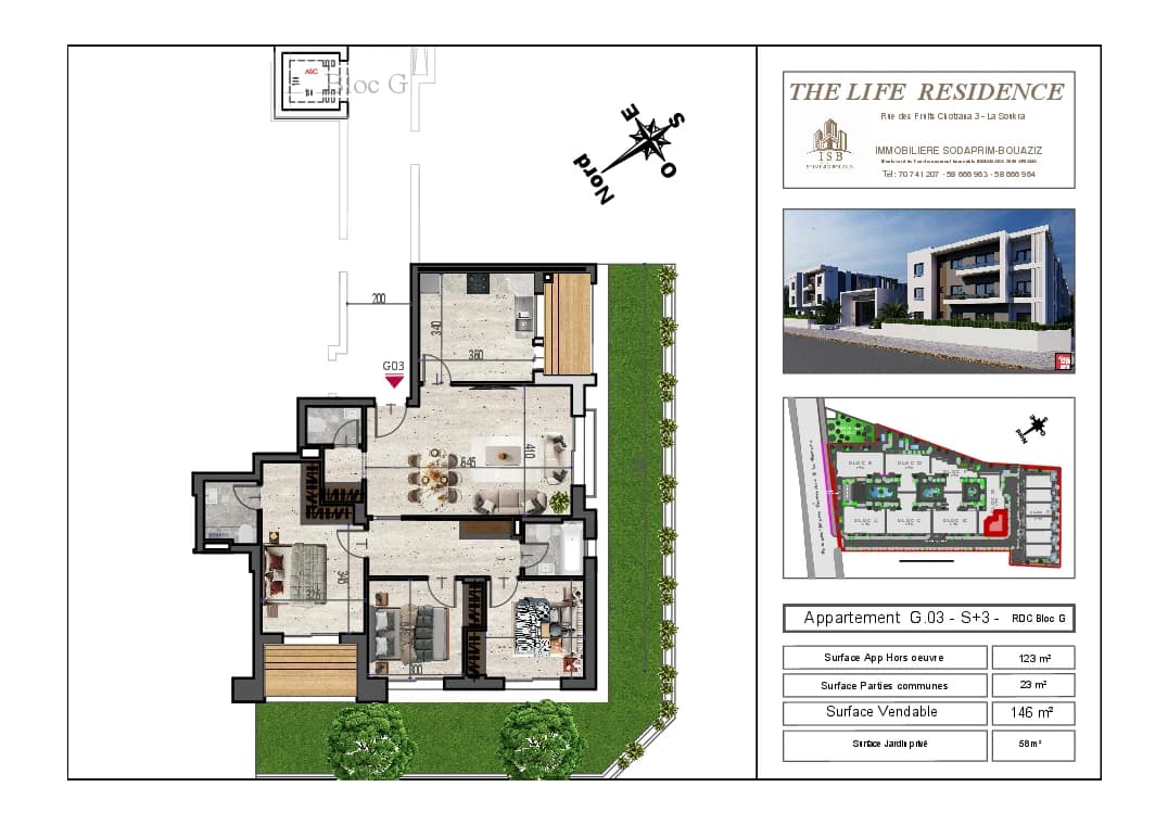 Plan S+3 - Appartement G.03 - RDC Bloc G