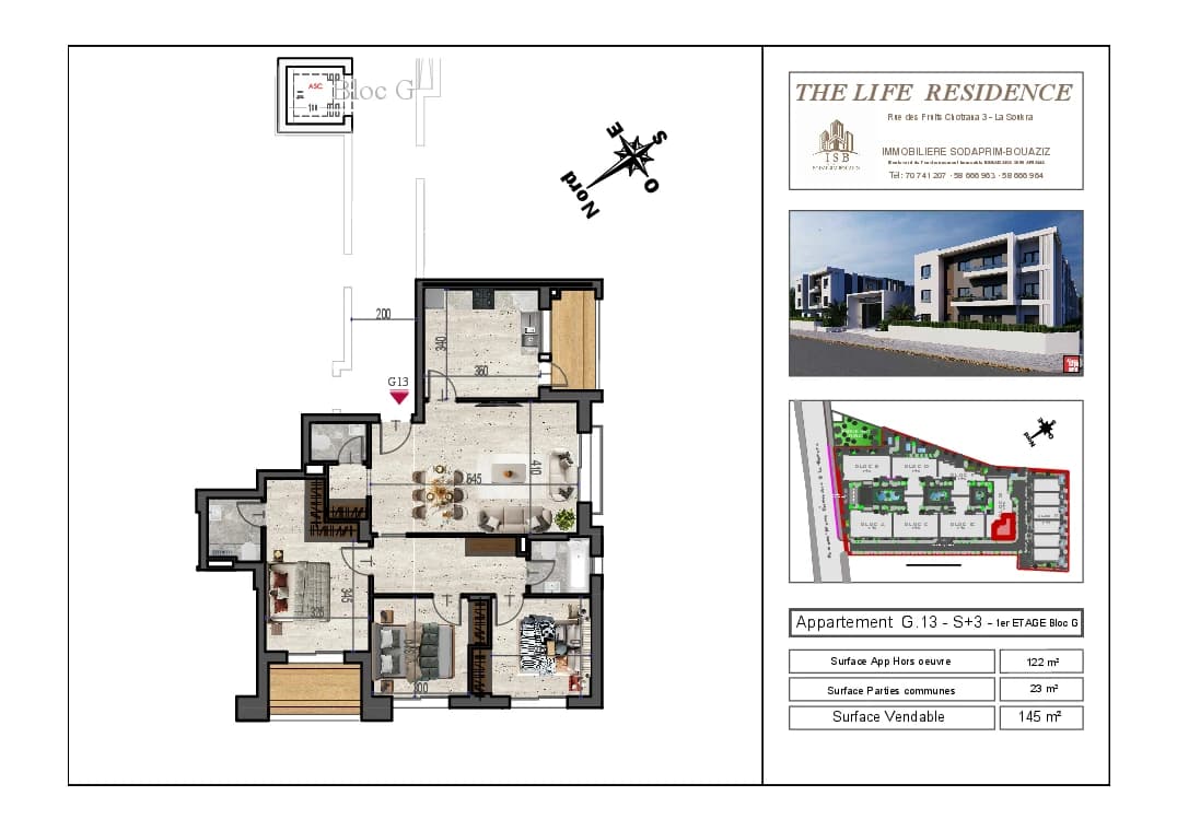 Plan S+3 - Appartement G.13 - 1er étage Bloc G