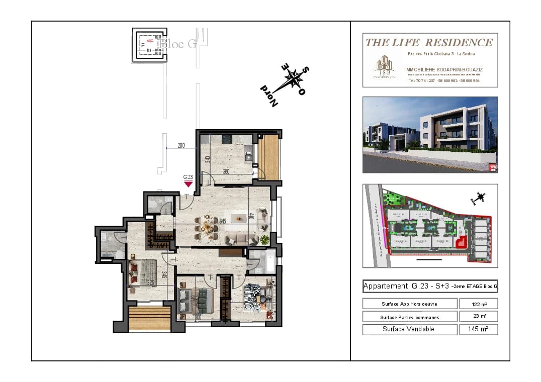 Plan S+3 - Appartement G.23 - 2ème étage Bloc G
