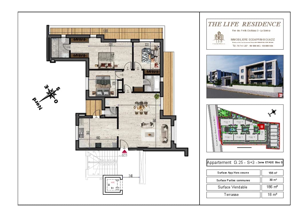 Plan S+3 - Appartement G.25 - 2ème étage Bloc G